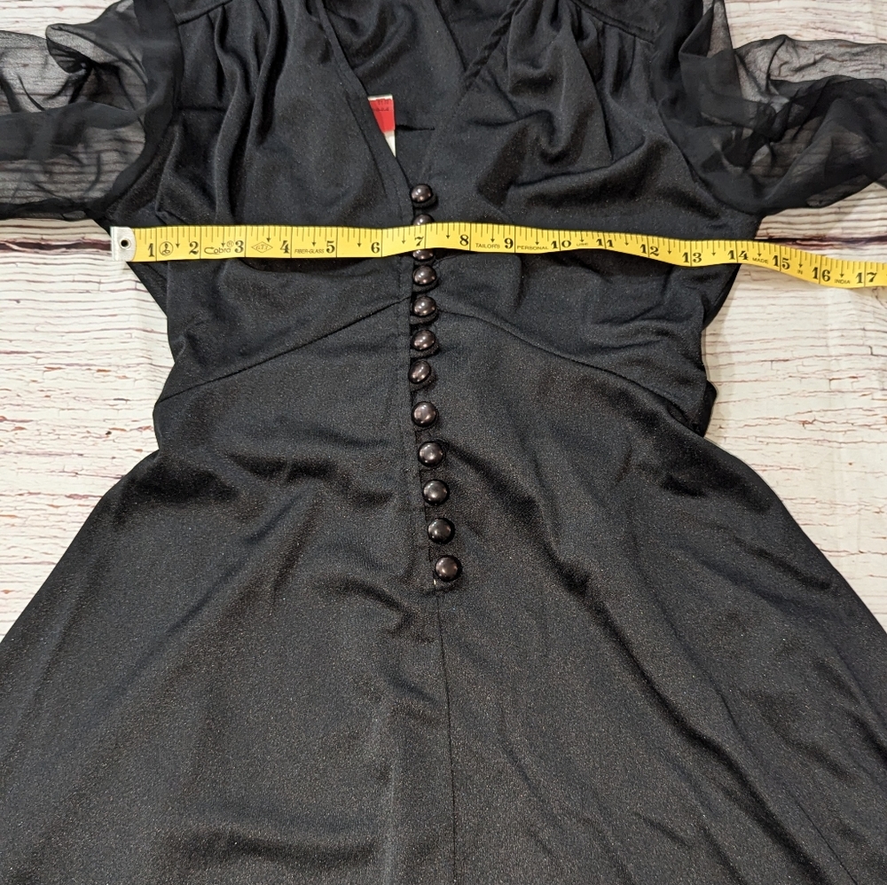 Vtg Mid Century Goth Dress 60s 70s Mod Black Xs - Picture 8 of 10